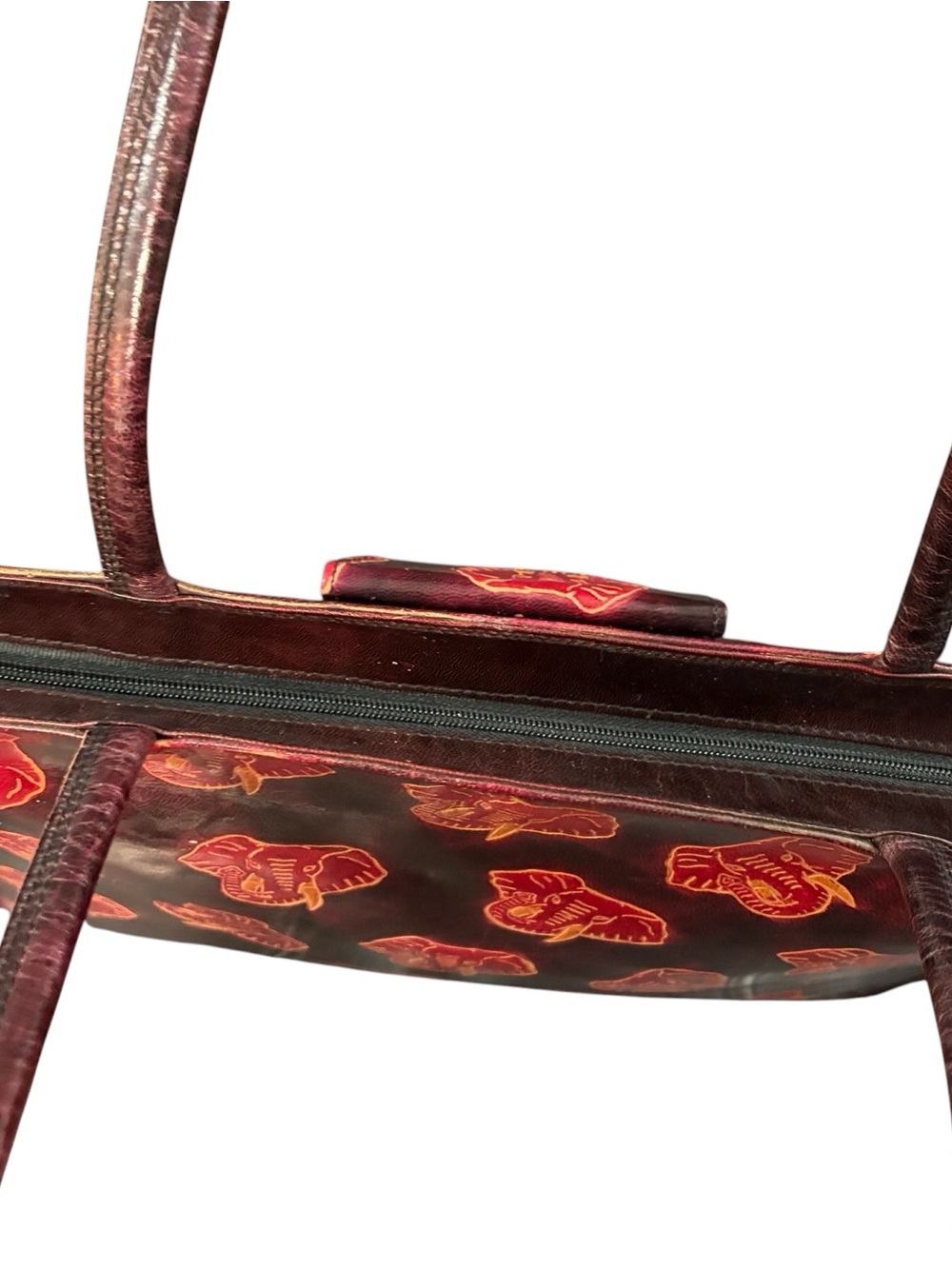 Large Vintage Leather Elephant Safari Print Bag - Picture 5 of 11